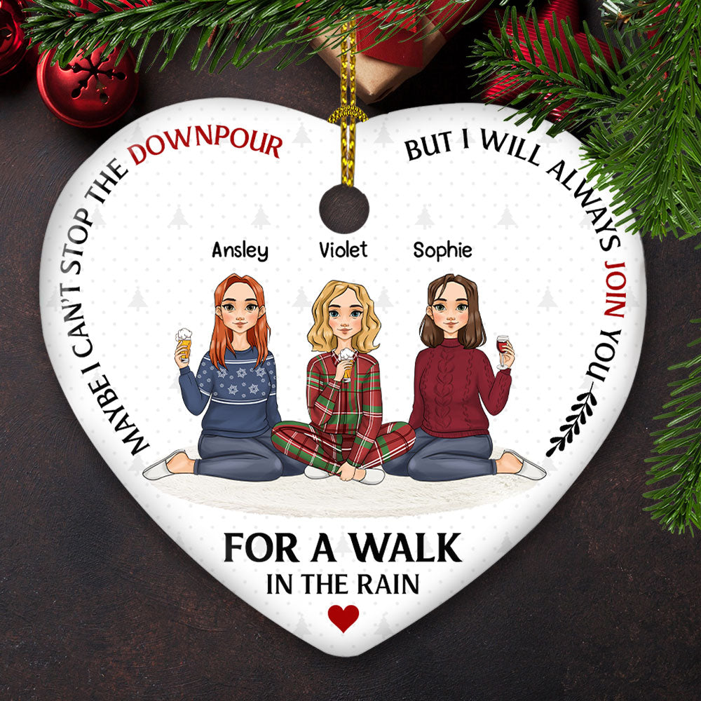 Personalized Custom Heart Ceramic Ornament - Walk in the Rain