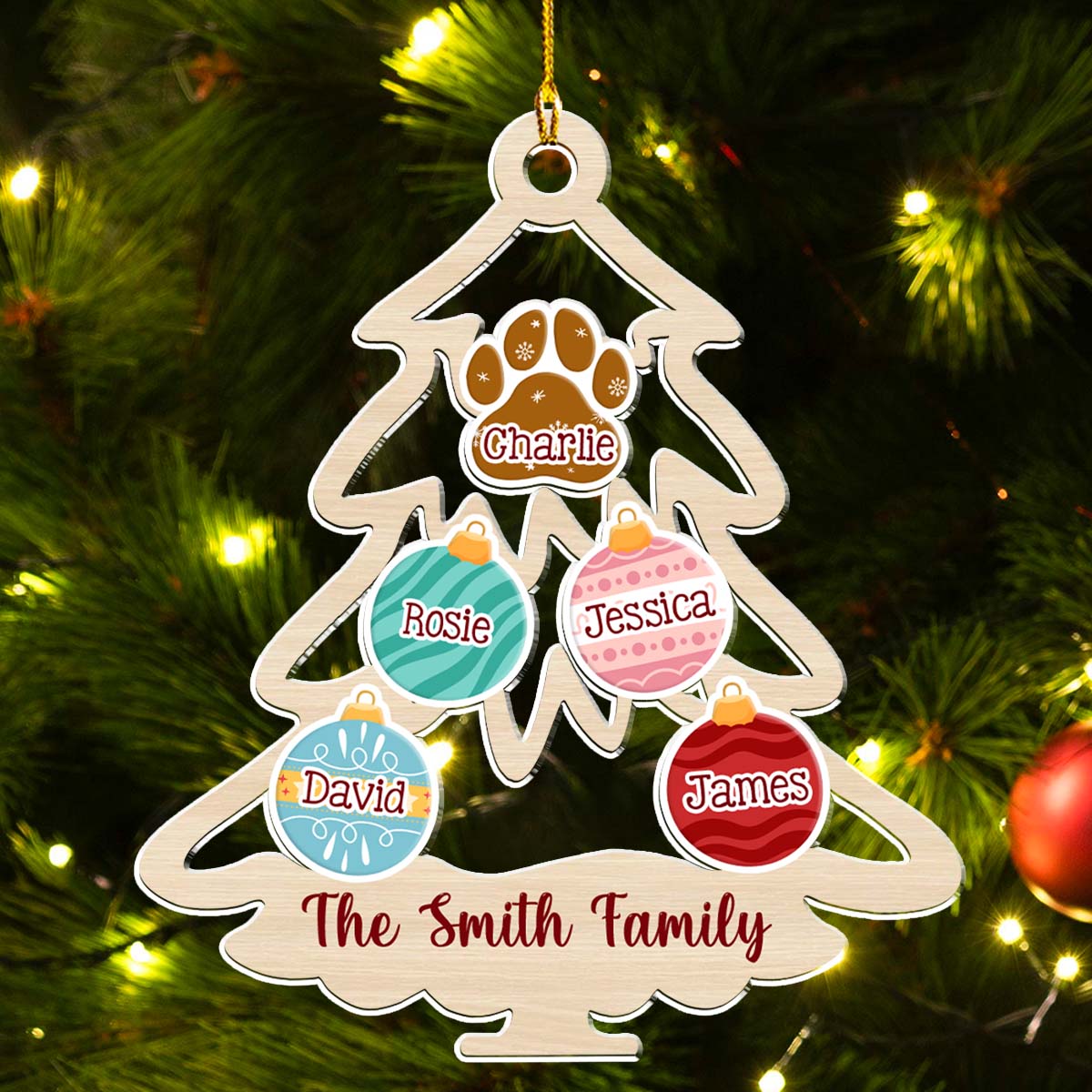 Family Tree Merry Christmas - Customizable Personalized Acrylic Christmas Ornament with 4' Diameter