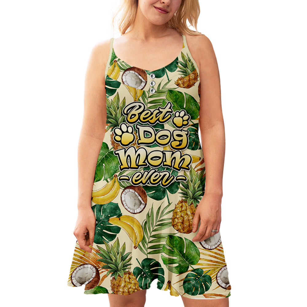 Stylish Best Dog Mom Fruit Print Strap Dress for Pet Lovers