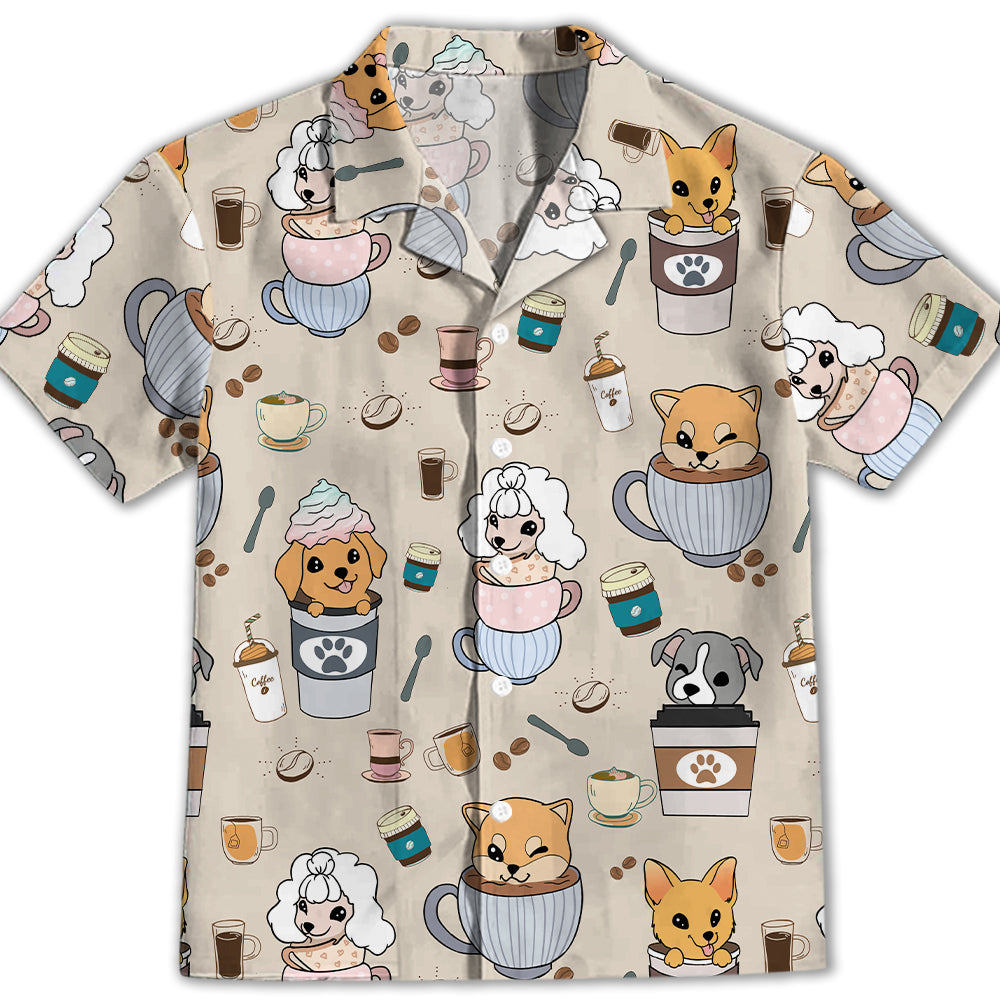 Adorable Dog And Coffee Kids Button-up Shirt - Ideal Gift for Various Occasions