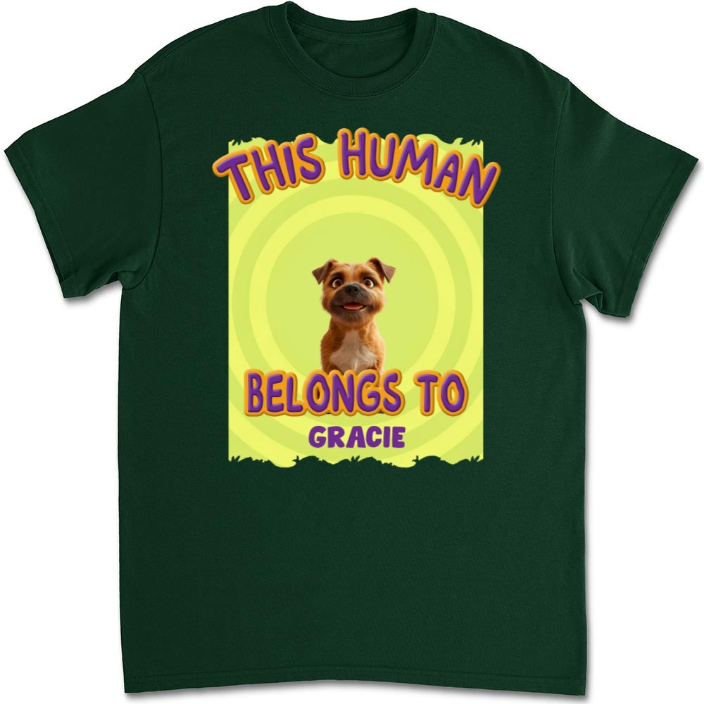This Human Belongs To Our Pet Cartoon - Personalized Custom Unisex 5.3 oz T-shirt for Pet Lovers
