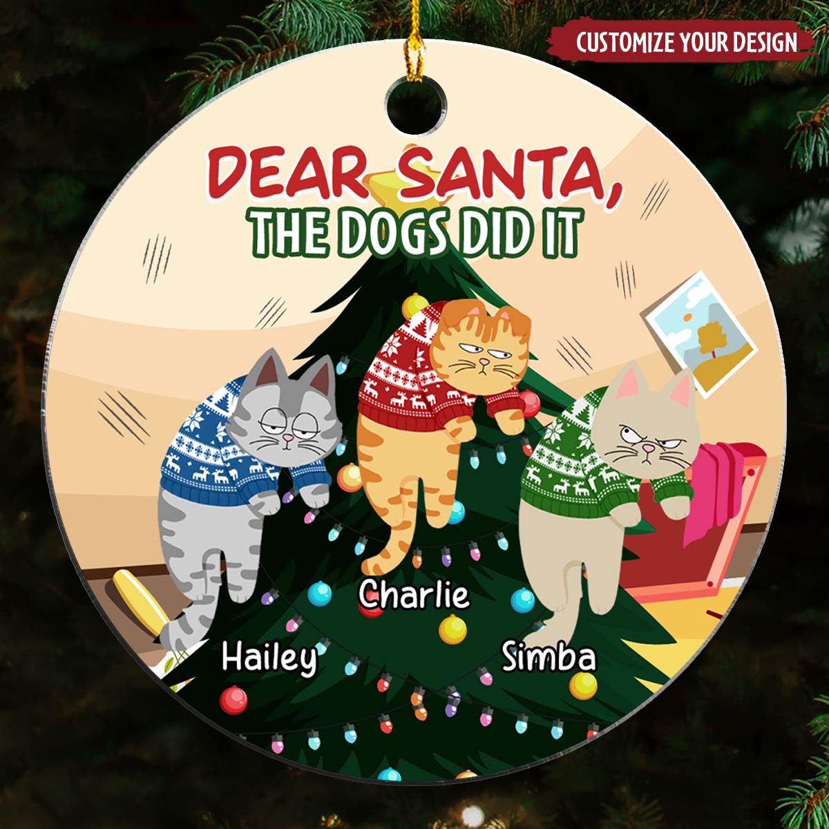 Dear Santa The Dog Did It - Customizable Personalized Acrylic Christmas Ornament (4' Diameter, 0.2' Thickness)