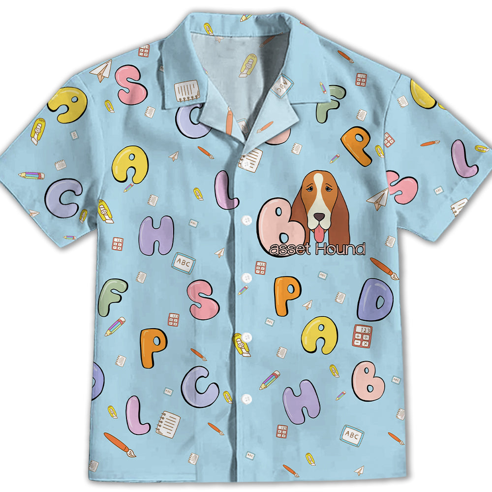Adorable Basset Hound and Alphabet Print - Kids' Stylish Button - up Shirt