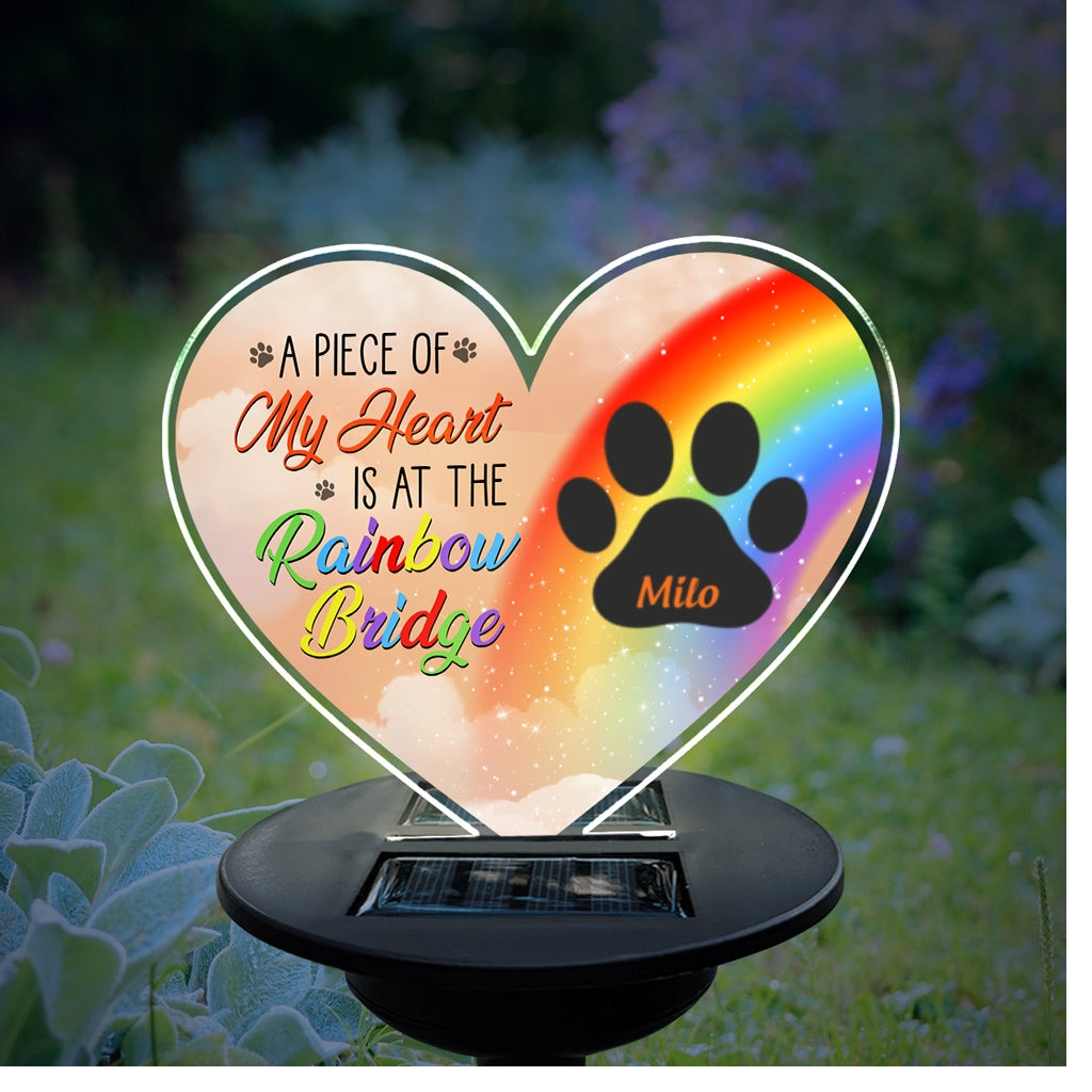 A Piece Of My Heart Is At The Rainbow Bridge - Personalized Custom Acrylic Solar Light with Multiple Color Illumination
