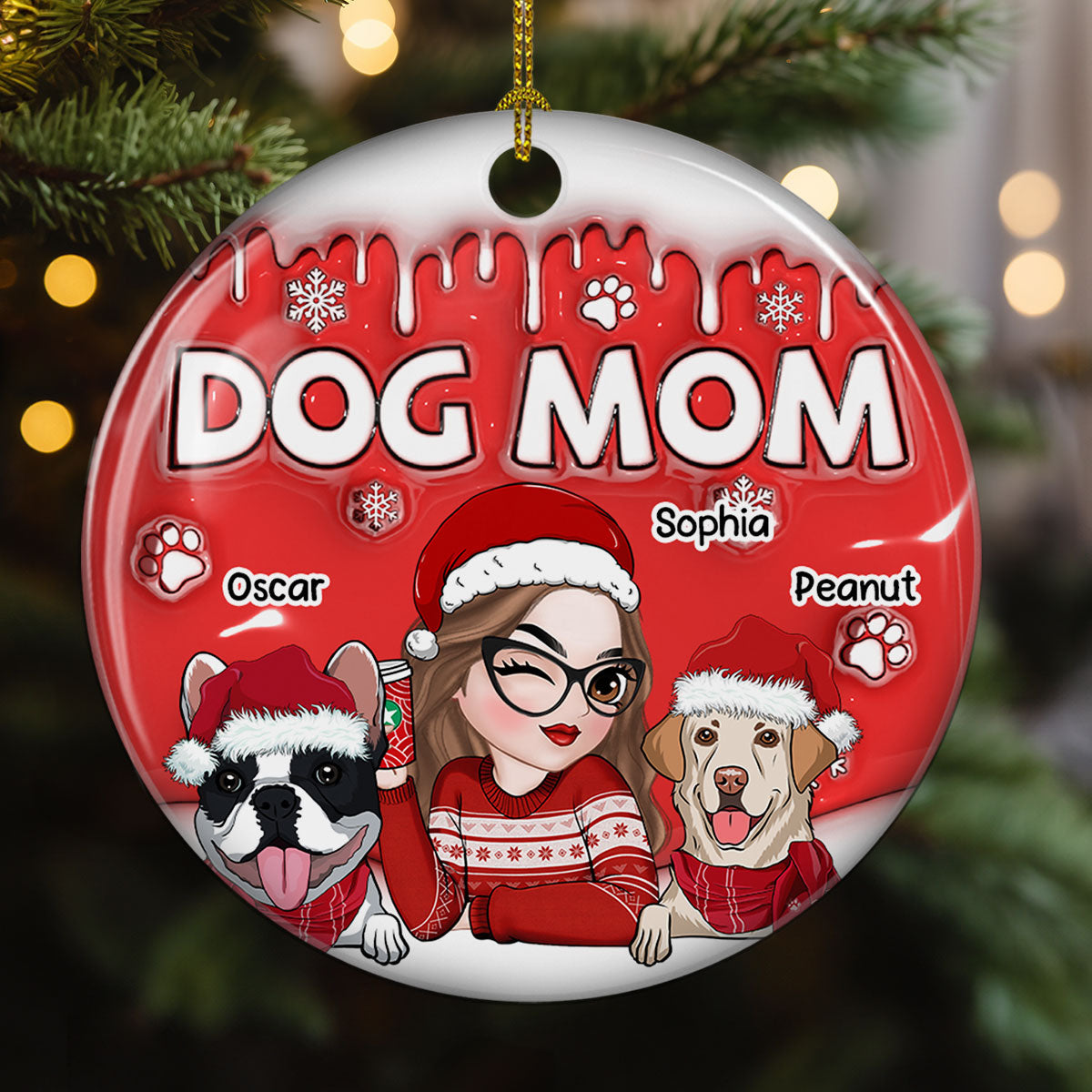 Unique Personalized Custom 3D Inflated Effect Ceramic Christmas Ornament for Dog Moms